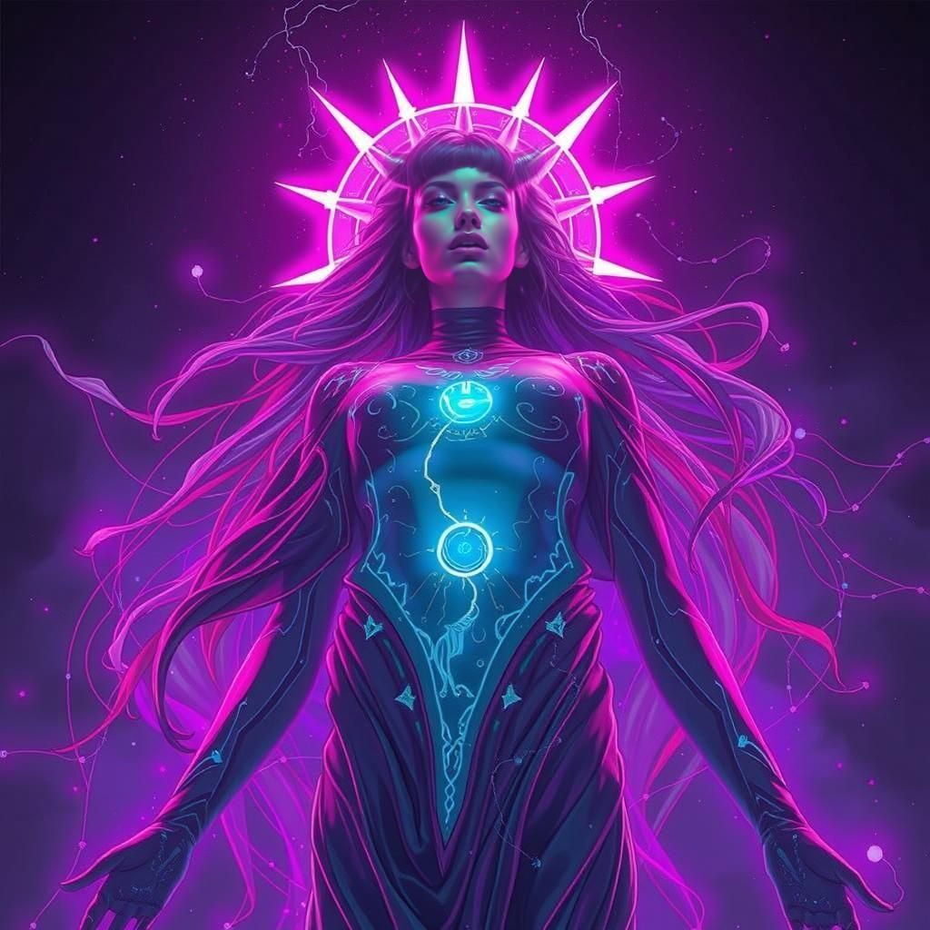 Ethereal Dark Femininity in a Neon Synthwave Universe