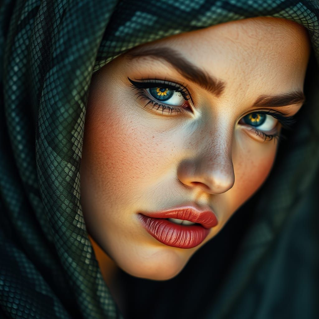 Beautiful Woman with Snake Skin Texture