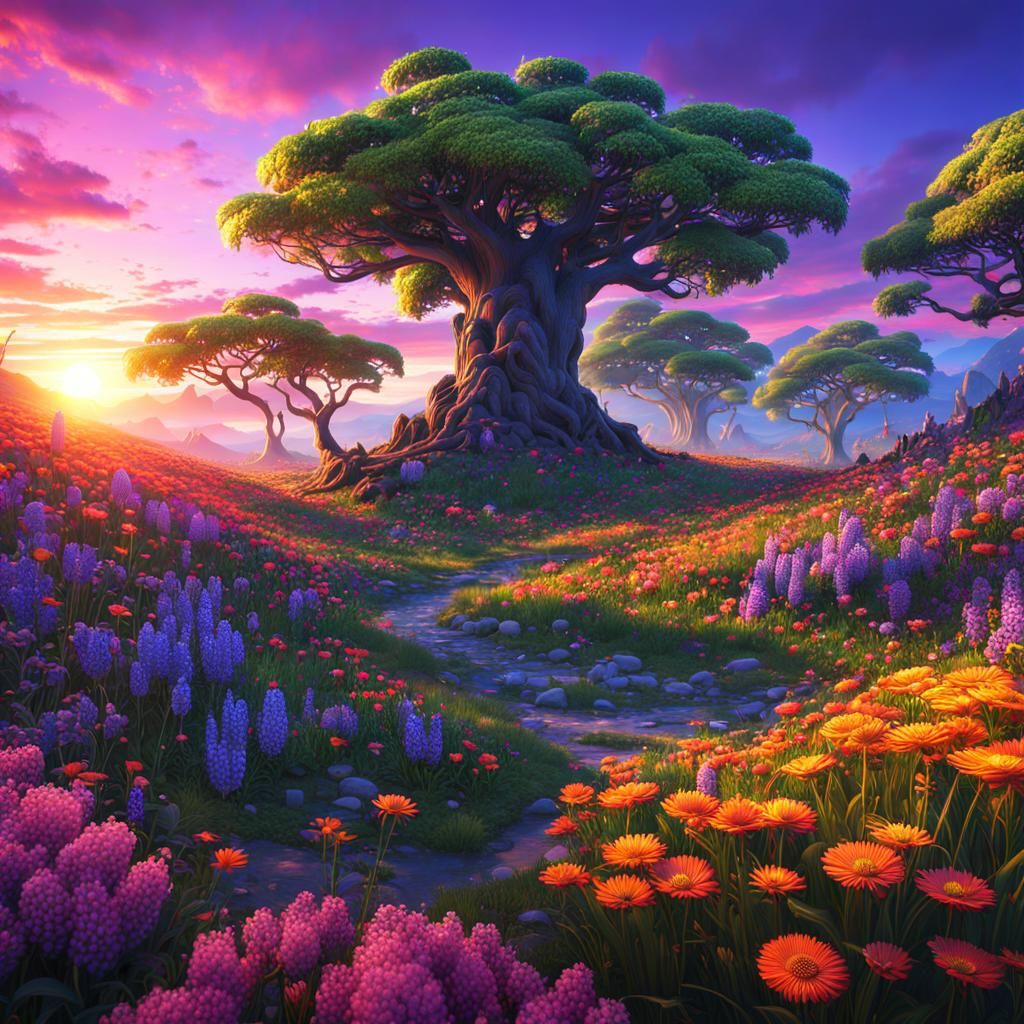 Magical Sunset Landscape: Fantasy Concept Art