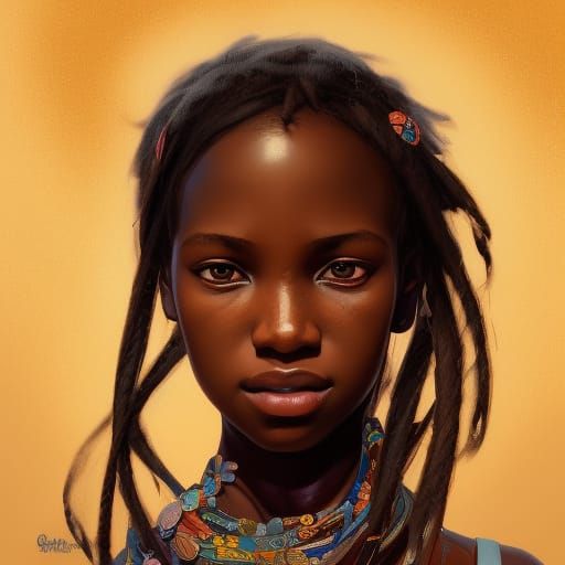 Detailed Portrait of African Girl in Digital Art Style