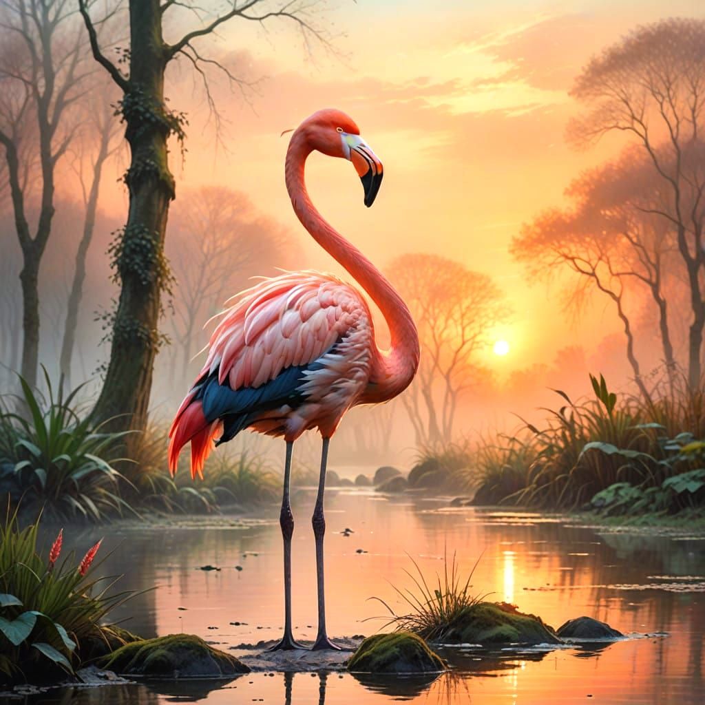 Impressionist Pink Flamingo in Hamburg's Tierpark Hagenbeck