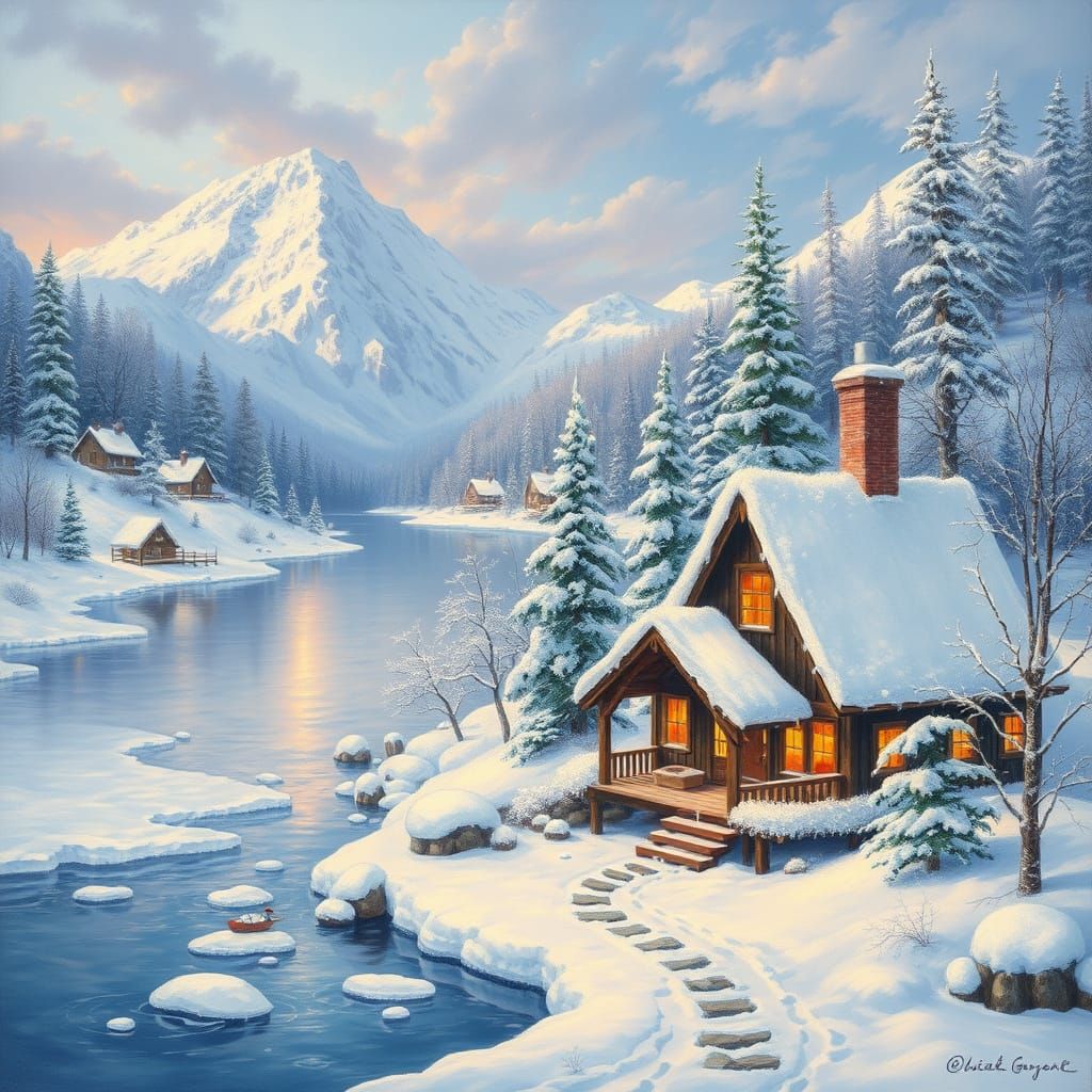 Winter Wonderland Scene in Illustrative Style
