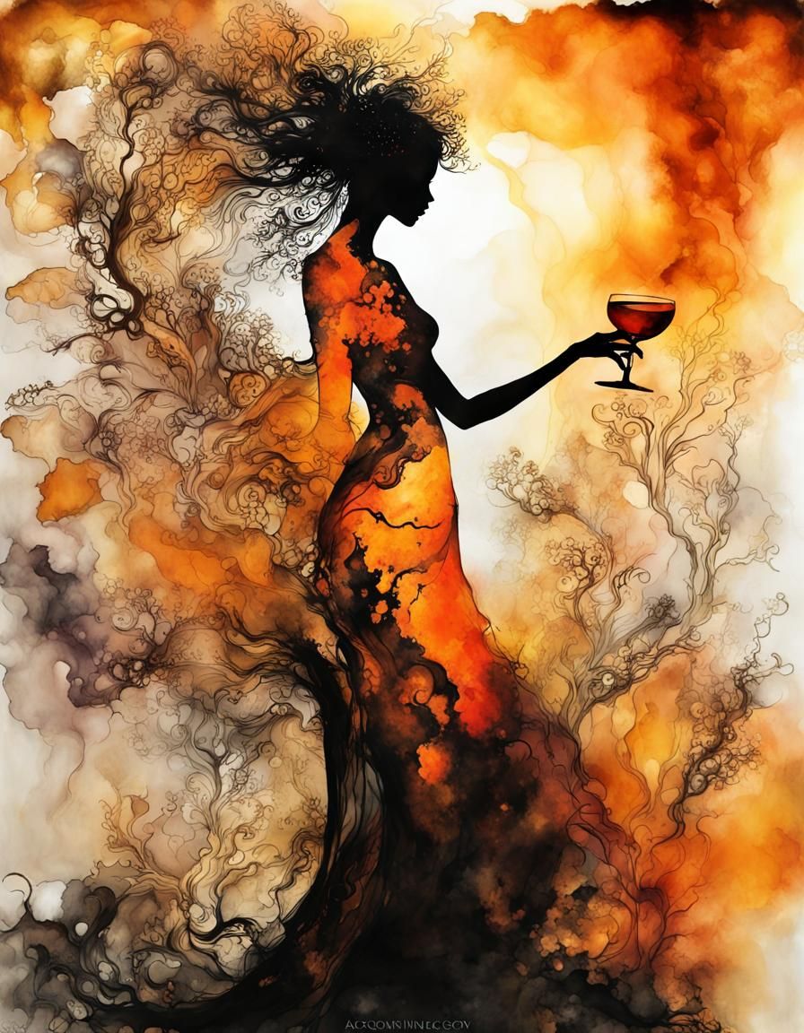 Silhouette Art with Orange and Gold Accents