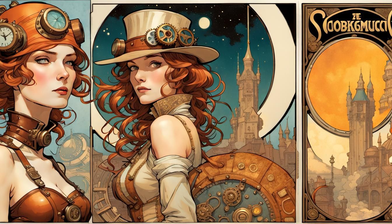 Steampunk Comic Book Cover of Gynoid Governess