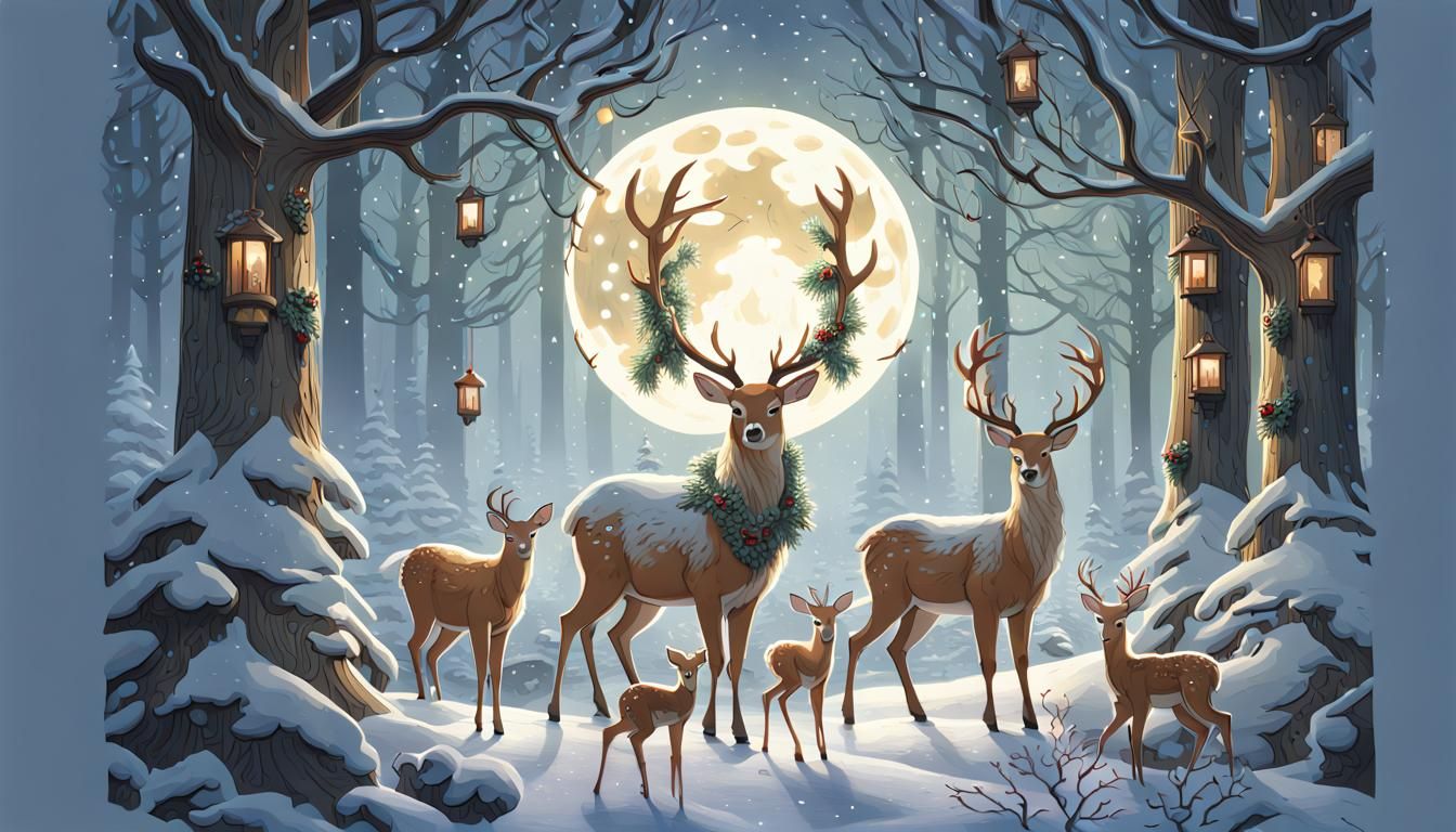 Festive Winter Solstice Celebration in Snowy Forest