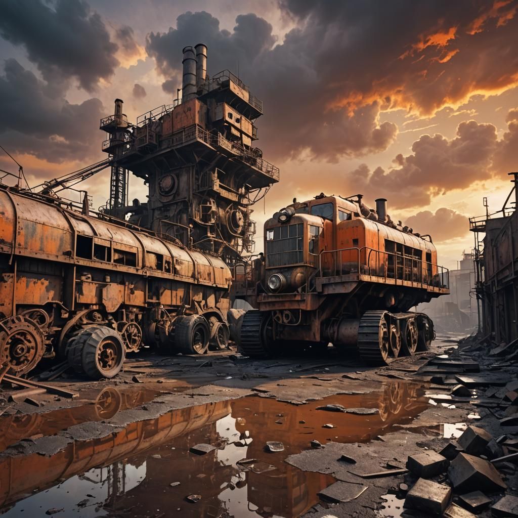 Dieselpunk Carrier Machine in Ruined Wasteland