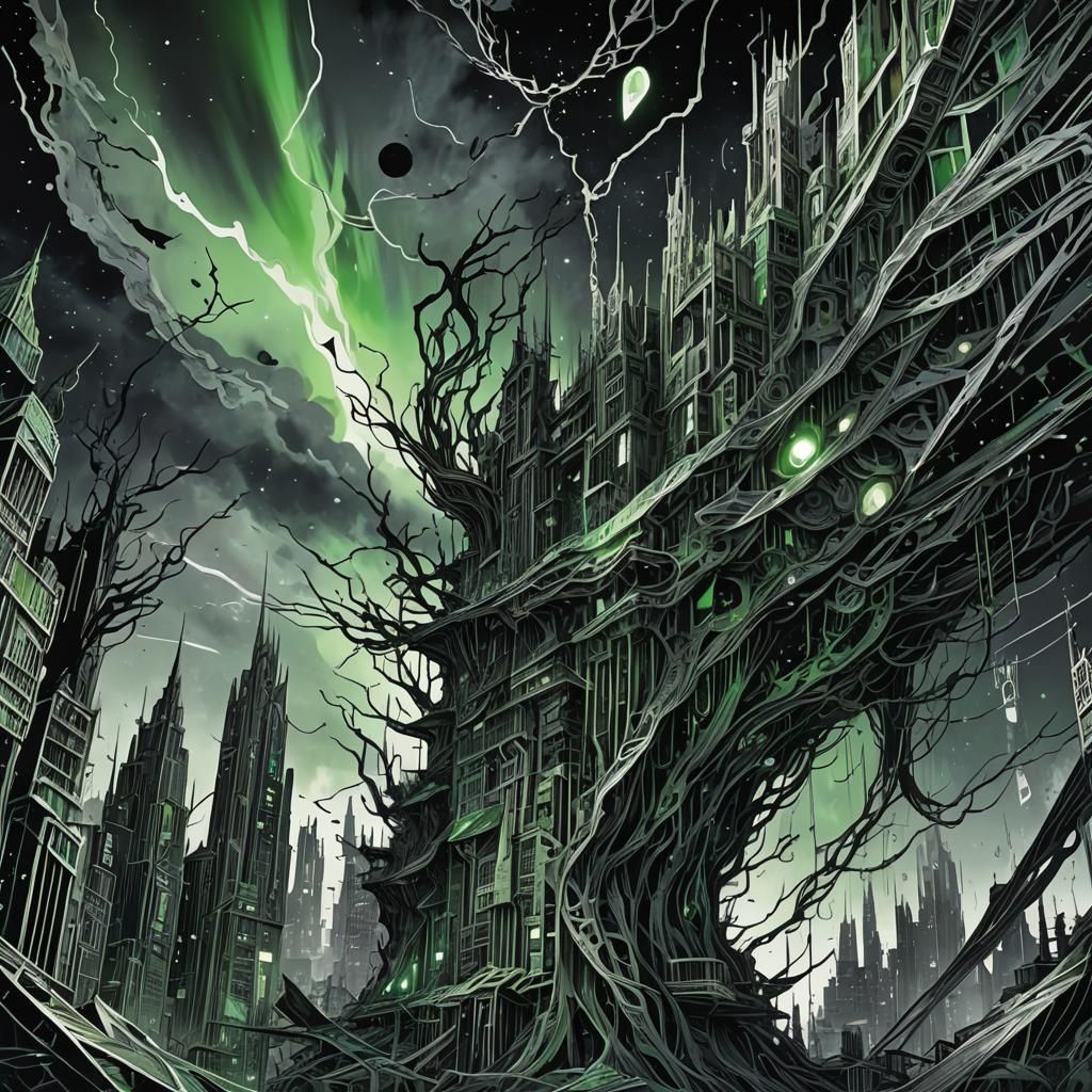 Dark Sci-Fi Anime Glitch in Twisted Reality