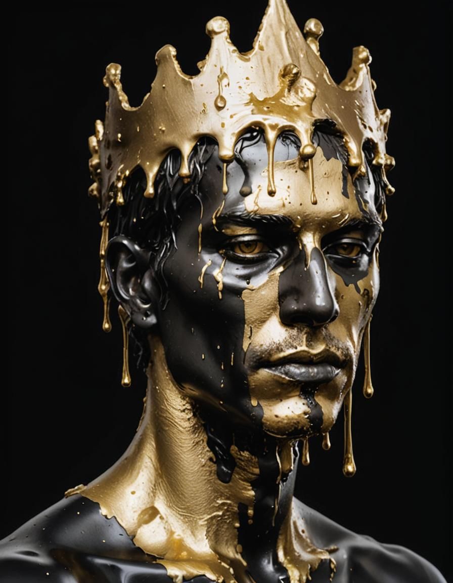 Surreal Melting Gold Crown Portrait: Digital Illustration
