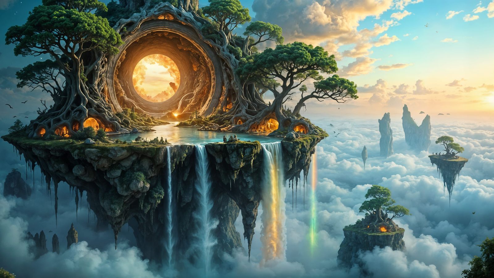 Floating Island Above Clouds with Ancient Magic