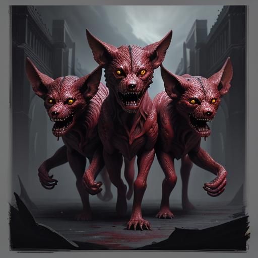 Three-Headed Cerberus in Tartarus: Hyperdetailed 3D Painting