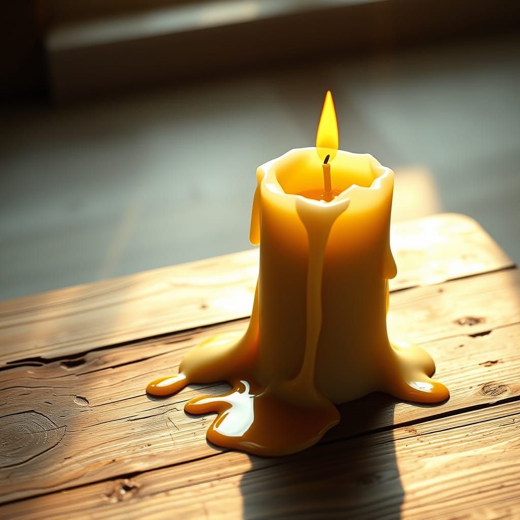 Ephemeral Candle Melts in Golden Light