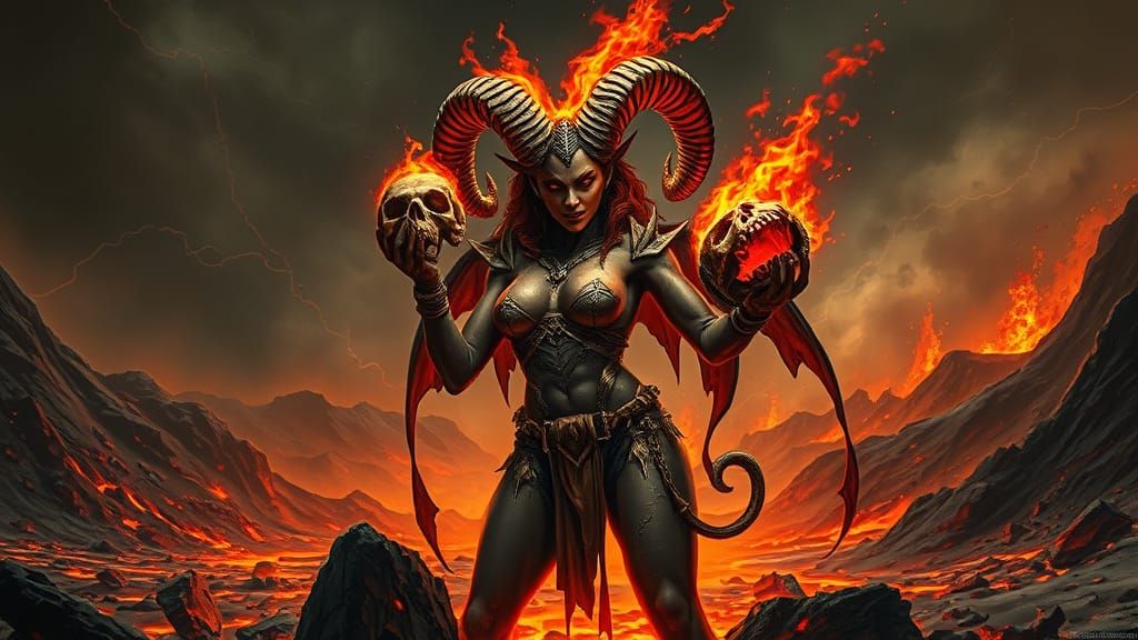 Volcanic Demon Queen with Skull Chalice
