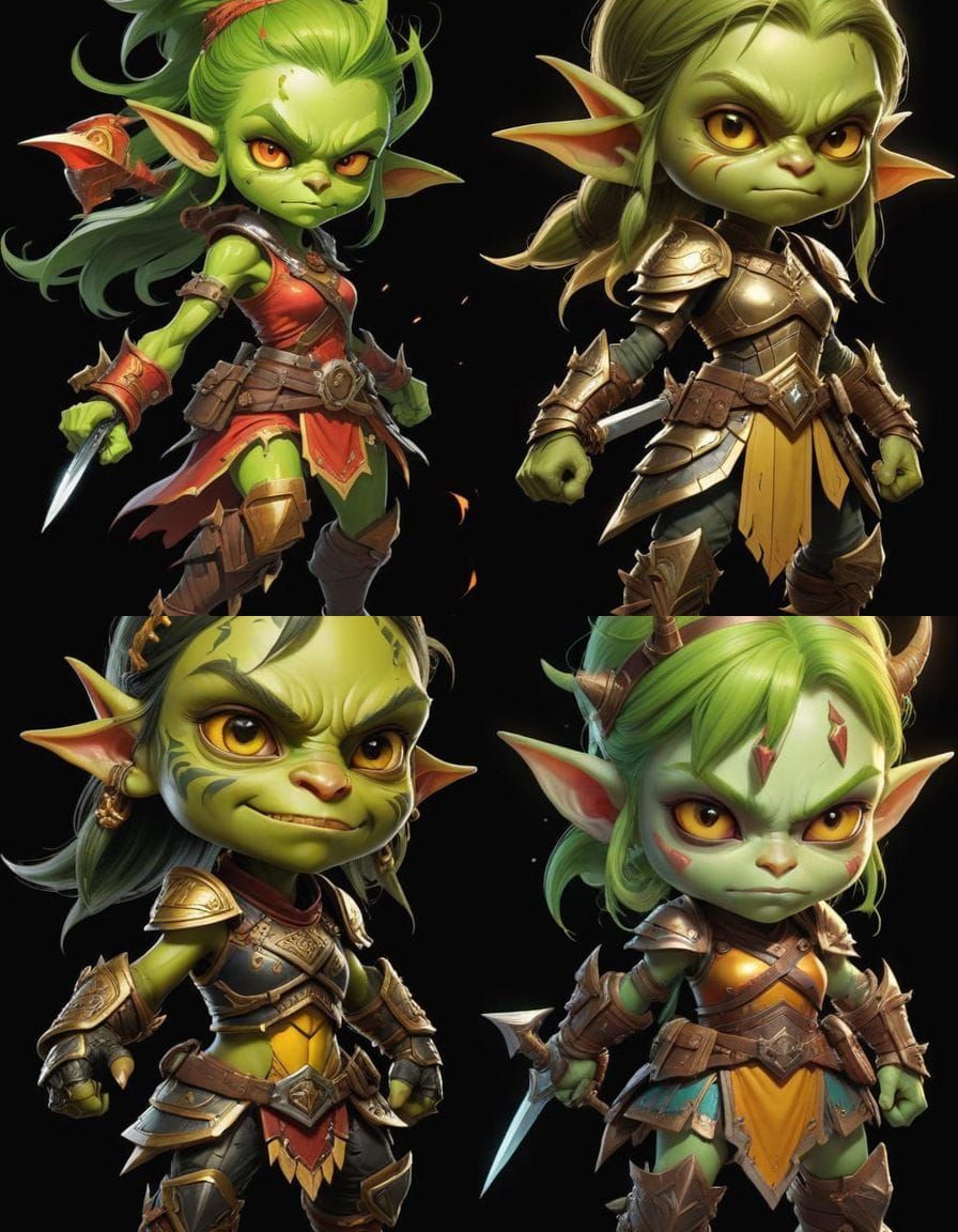 Goblin Girl Fighting on White Background