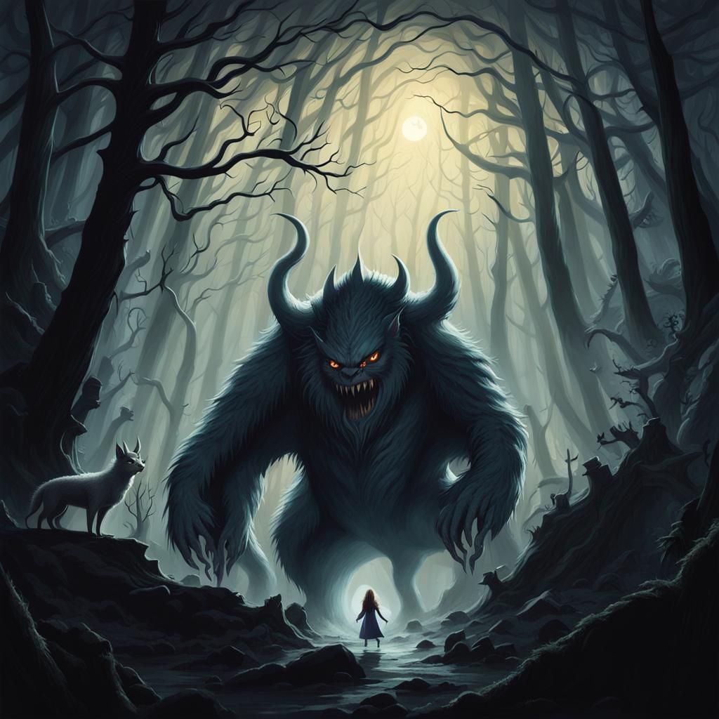 Menacing Monster Lurking in Misty Forest