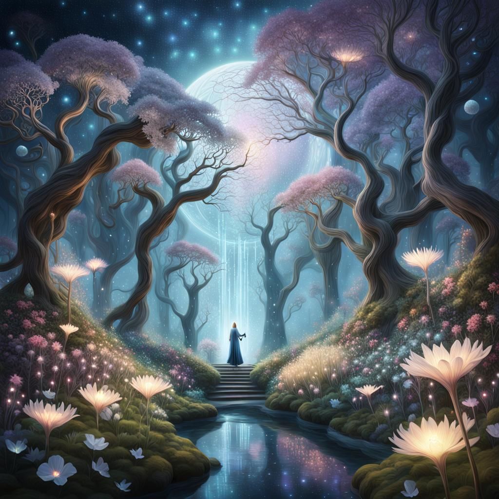 Majestic Starlight Wanderer in a Celestial Garden