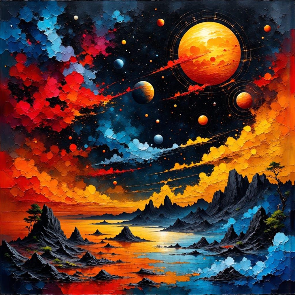 Vibrant Planets in Outer Space, Expressive Digital Art
