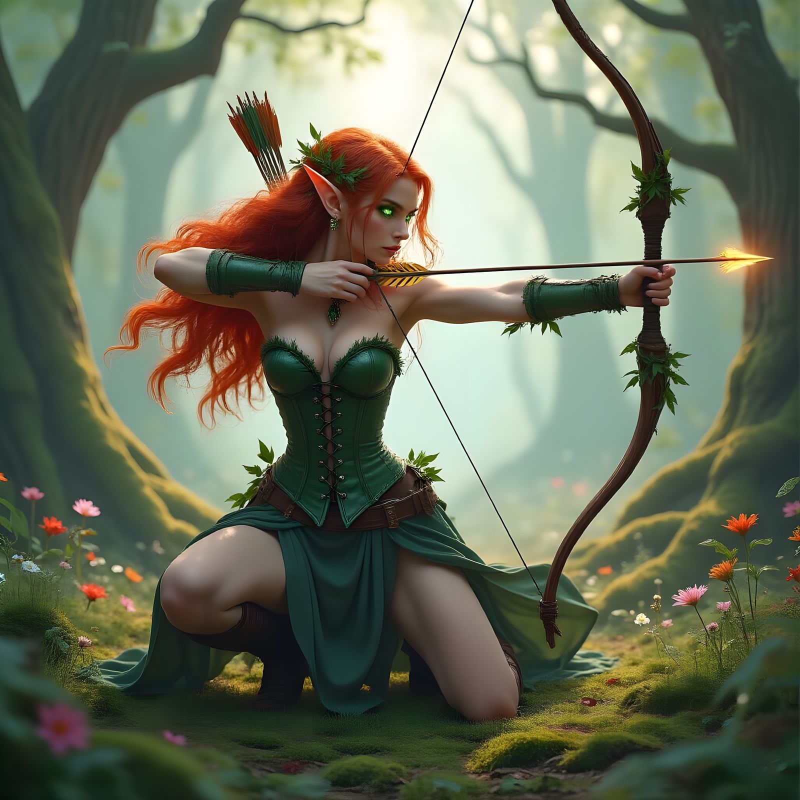 Elven Archer: Focused Aim in Enchanted Forest