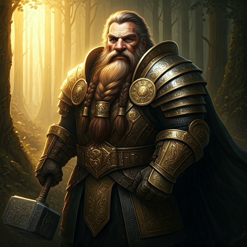 Dwarf Warrior in Ancient Forest, Hyper-Realistic Fantasy Art
