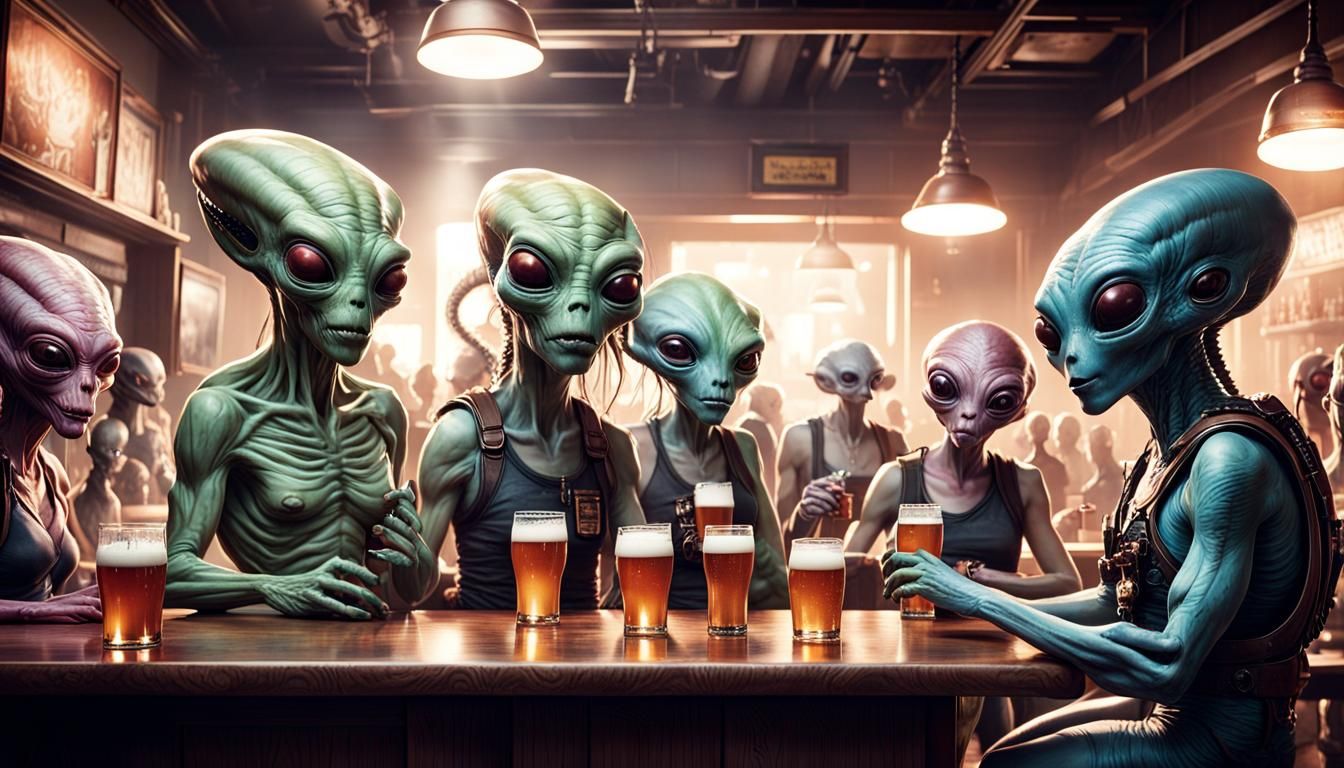 Cinematic Bar Scene with Diverse Alien Species