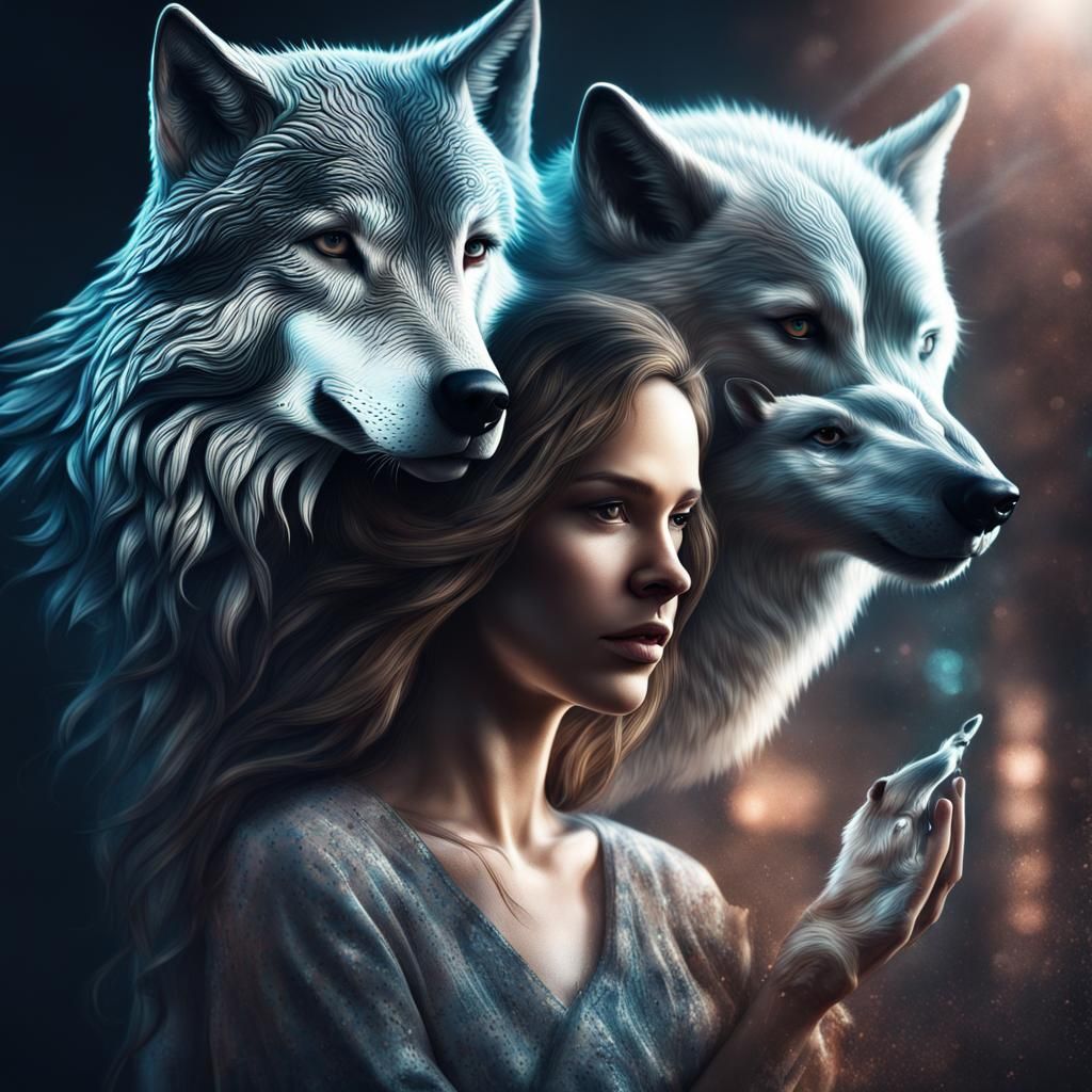 Holographic Woman and Wolf Design in HDR