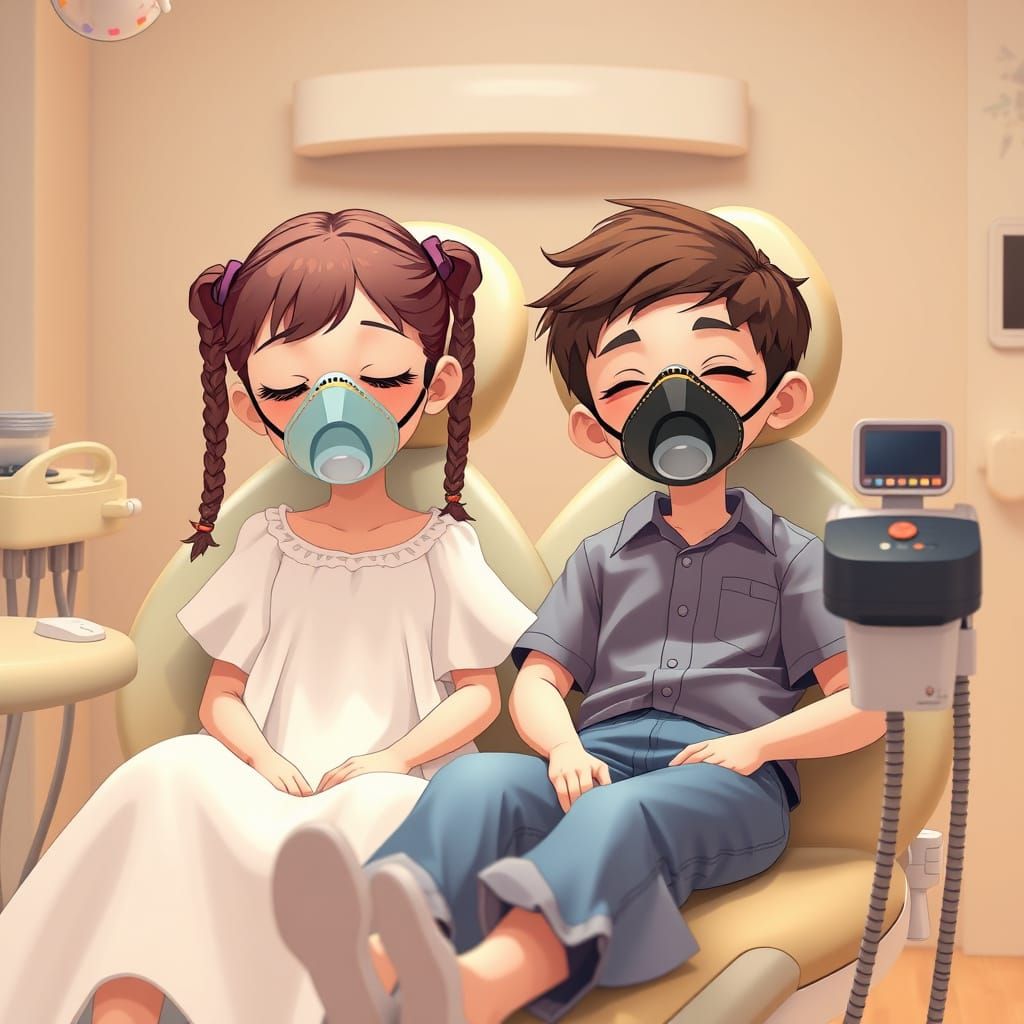 Anime-Inspired Dentist Scene with Young Girl and Boy