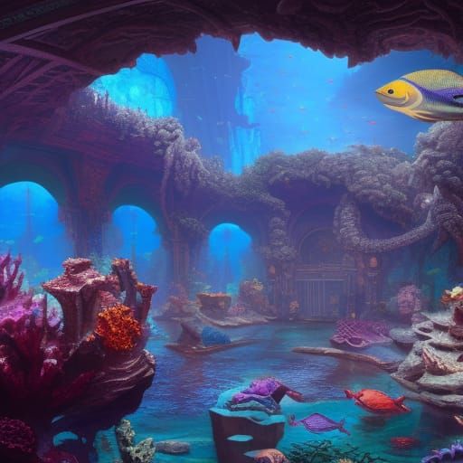 Fantastical Palace Aquarium in Detailed Matte Painting Style