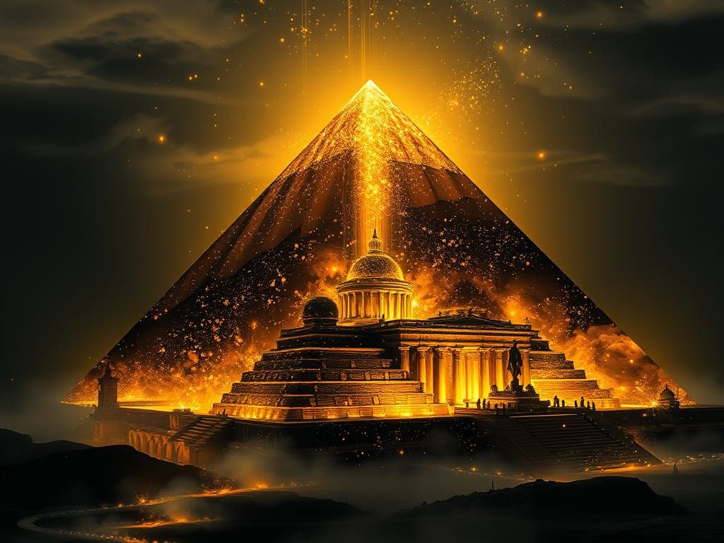 Surreal Egyptian Pyramid Dreamscape with Luminescent Interio...