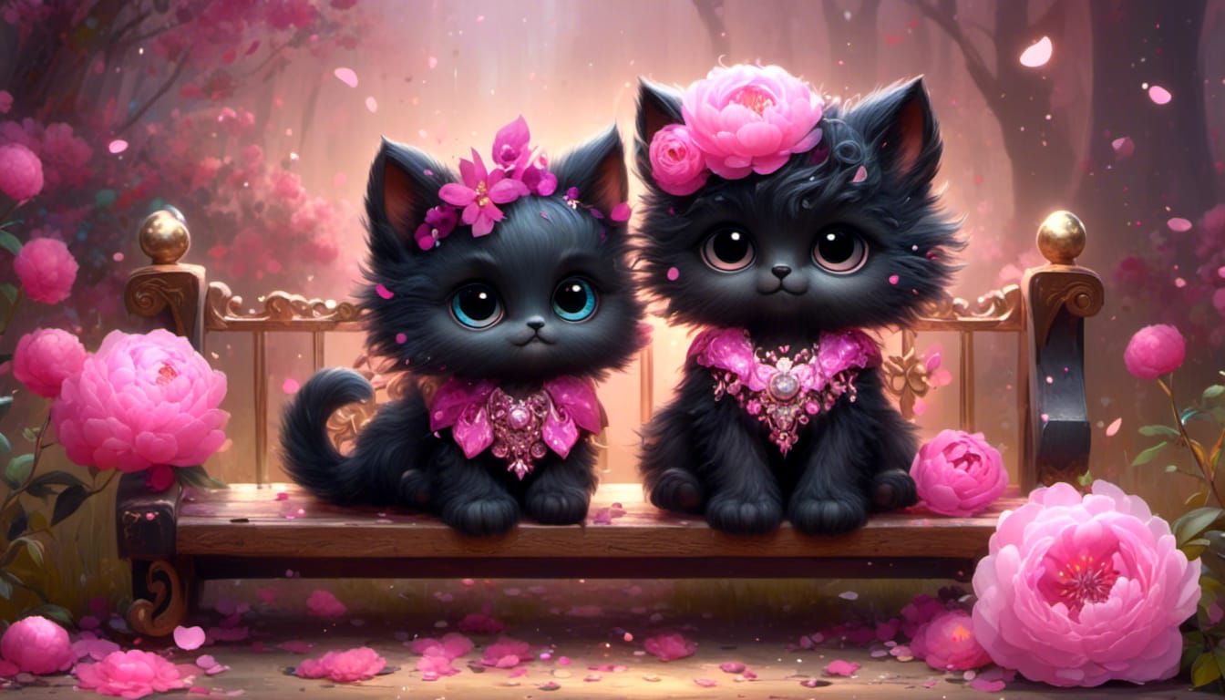 <lora:Ultra Cute:1.0> dorable fluffy black chibi kittens sit...
