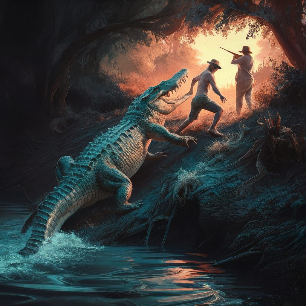 Alligator Chase: A Matte Painting of Peril