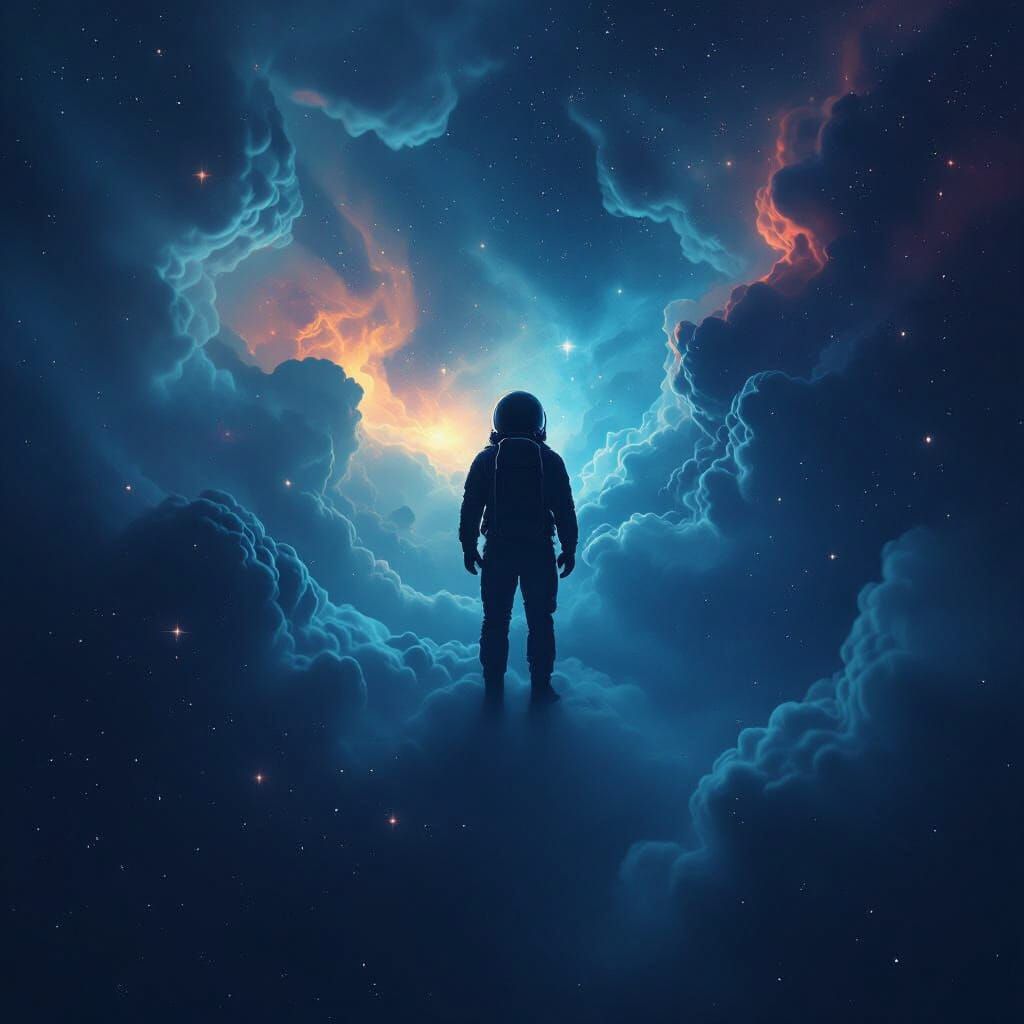 Astronaut Pondering Infinite Void in Nebula