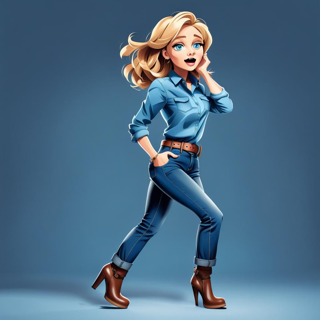 Cute Blonde Girl in Cartoon Style