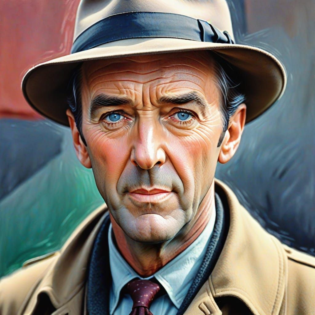 Colorful Chalk Portrait of Actor in Fedora