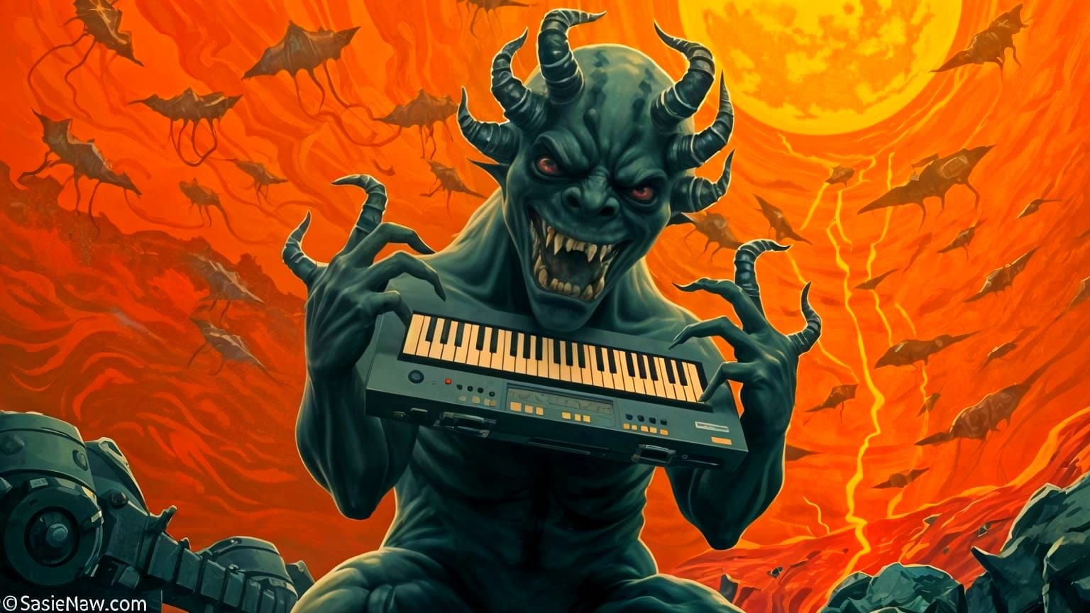 Cyberpunk Horror Landscape of Venus with a Streaming Monster