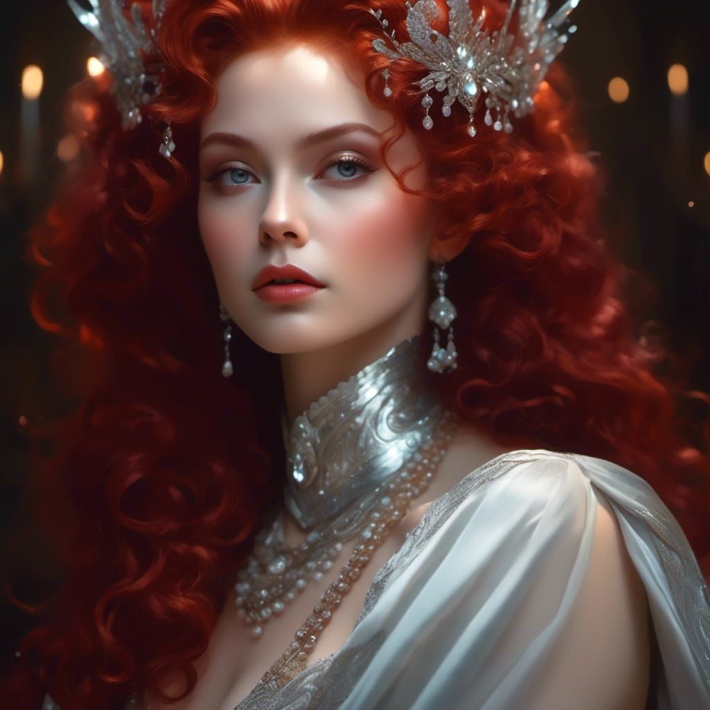 Silver Queen Portrait with Crystals and Glitter Flowers