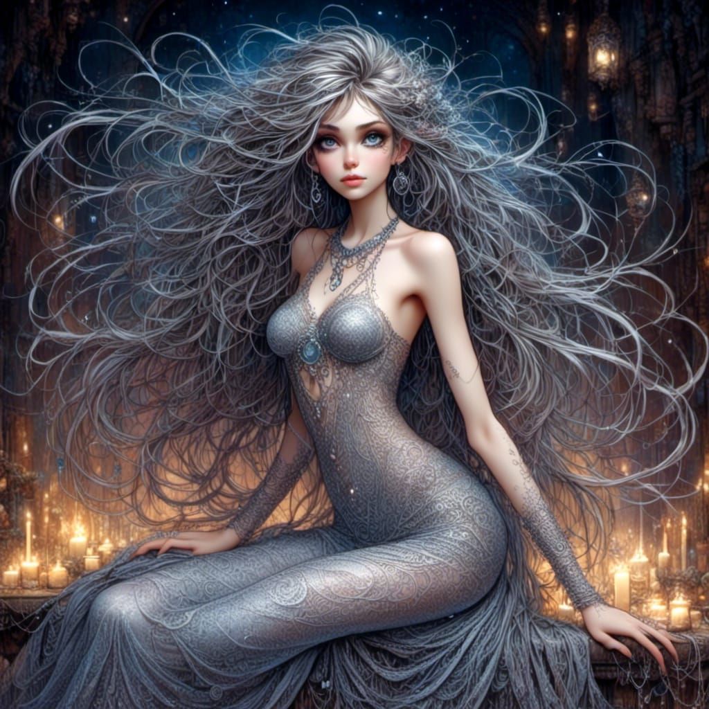 Beautiful Woman on Moon in Royo Style