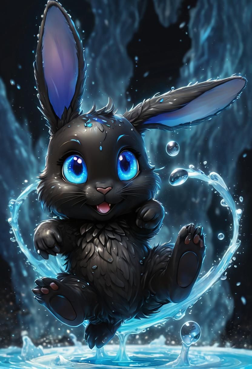 Magical Rabbit Controls Water, Anime-Inspired 3D Art