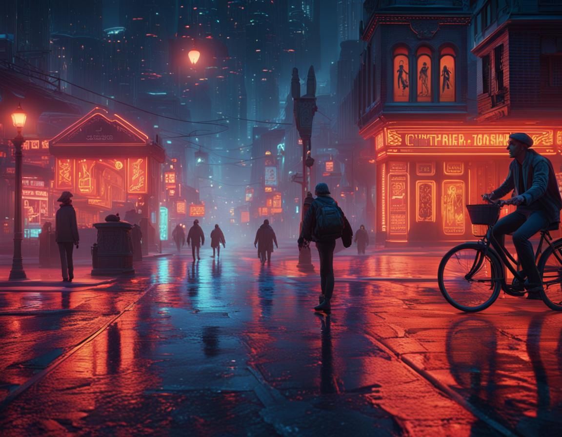 Neon Cityscape at Night in Stylized Realism