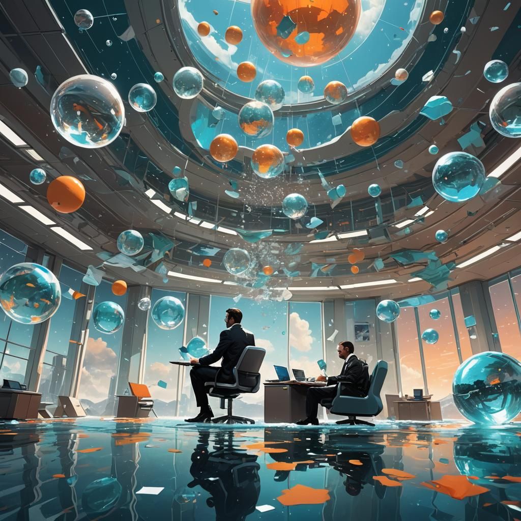 Floating Businessman in a Futuristic Laboratory Office Scene