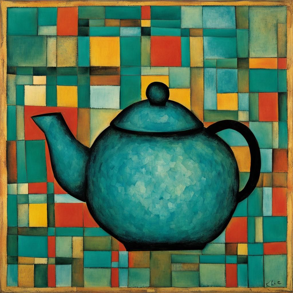 Teal Teapot Inspired by Paul Klee