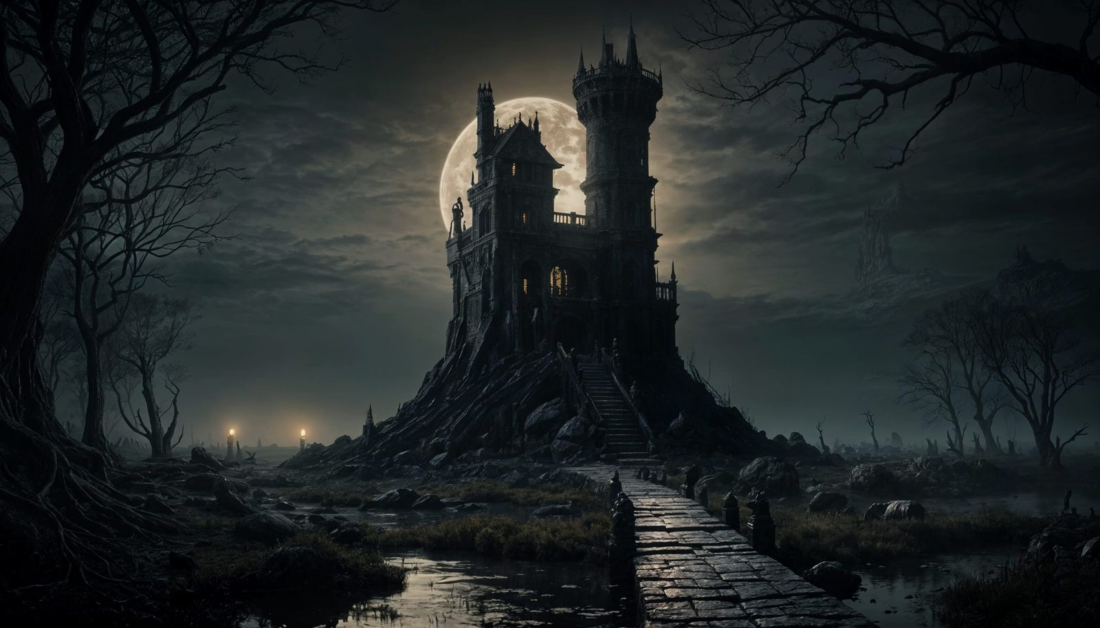 Dreary Fantasy Swamp Wizard's Tower