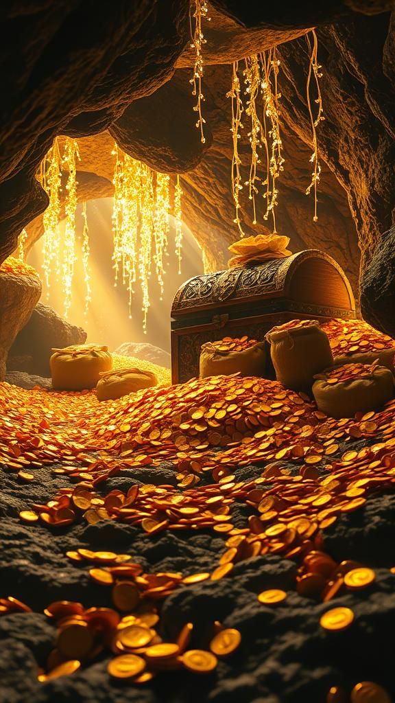 Mystical Treasure Cave with Golden Coins