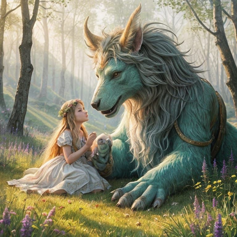 Gentle Beast Bandages Child's Knee: Fairytale Illustration