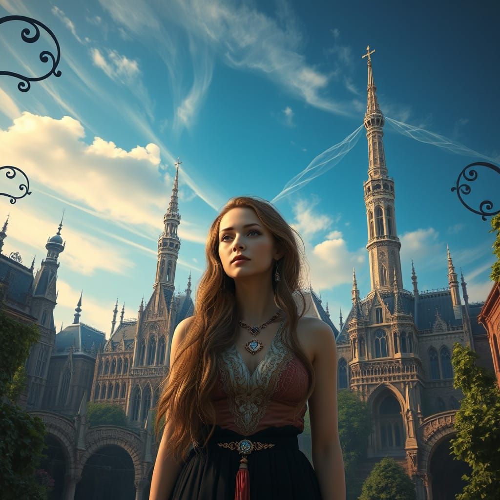 Mystical Portrait of a Serene Woman in Brussels, Belgium, in...