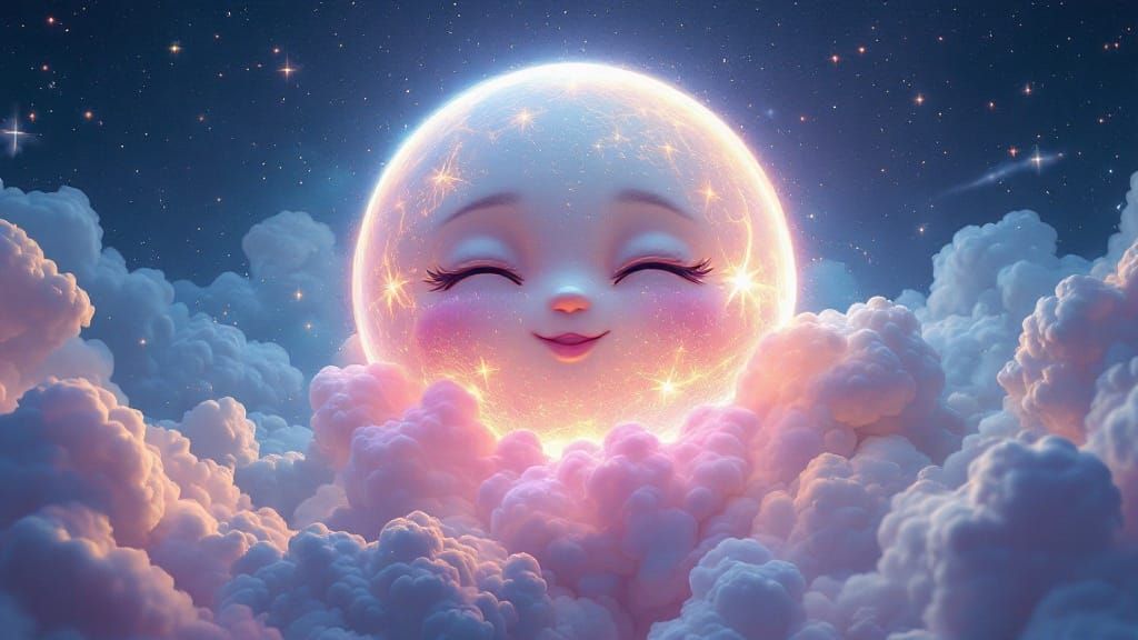 Surreal Digital Art of Gentle Moon Blowing Bubblegum Bubble ...