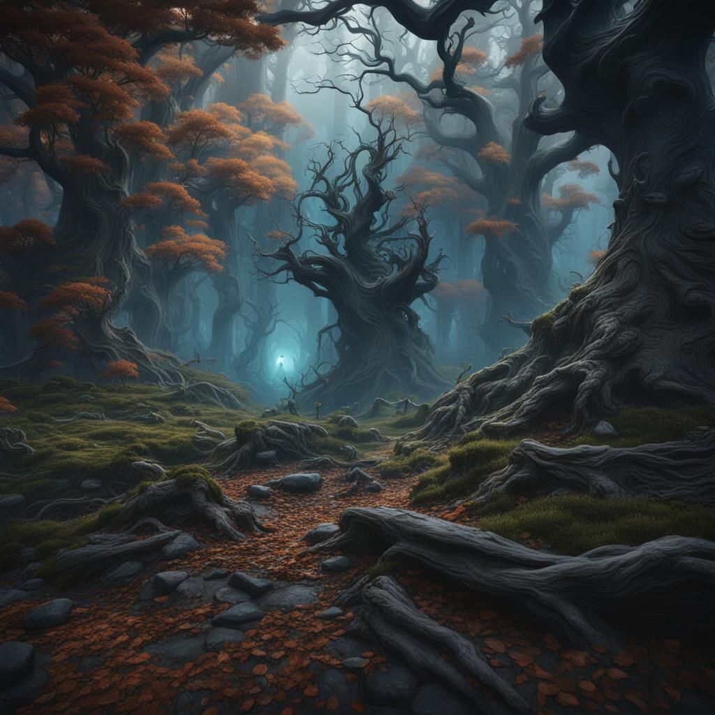 Ethereal Ghosts Wander Through a Mystical Forest