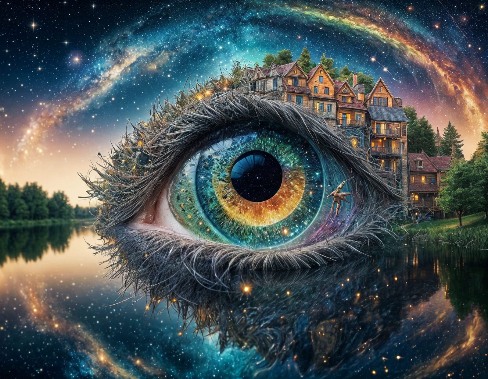 Starry Eye Over Lake: Surreal Summer Night