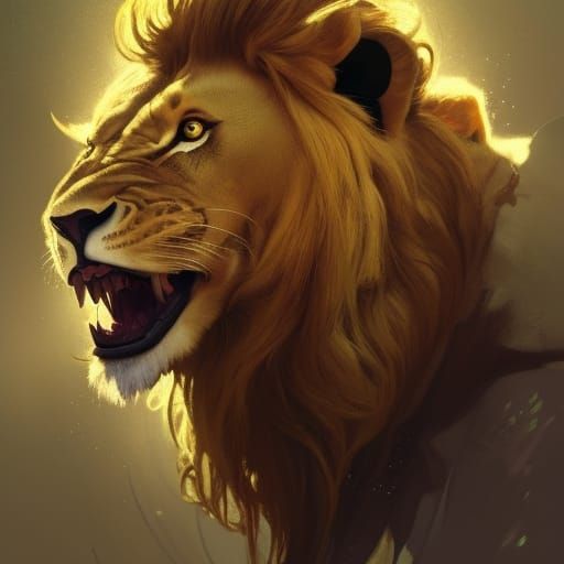 Roaring Lion Portrait in Hyperdetailed Style