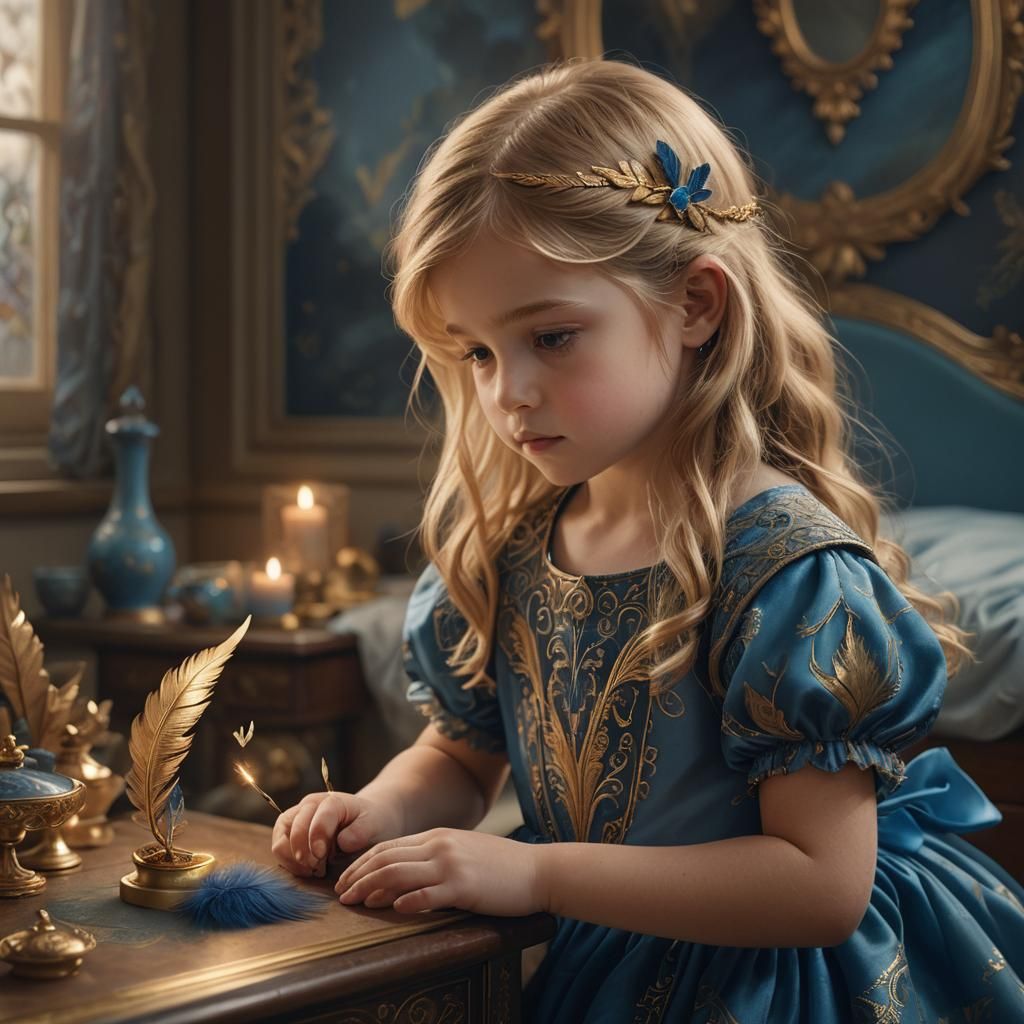 Golden-Haired Girl with Feather: Fantasy Concept Art