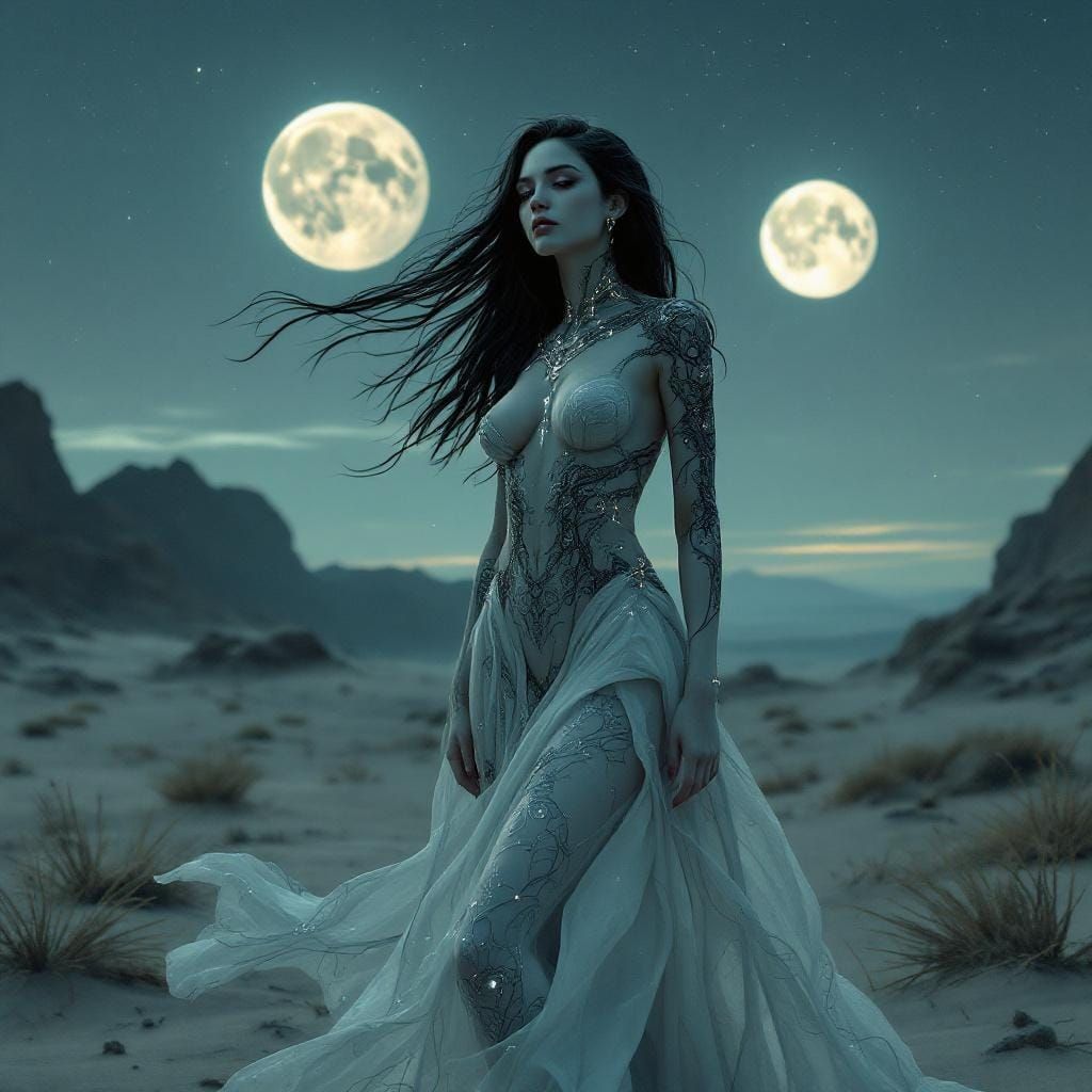 Futuristic Desert Beauty with Cybernetic Tattoos