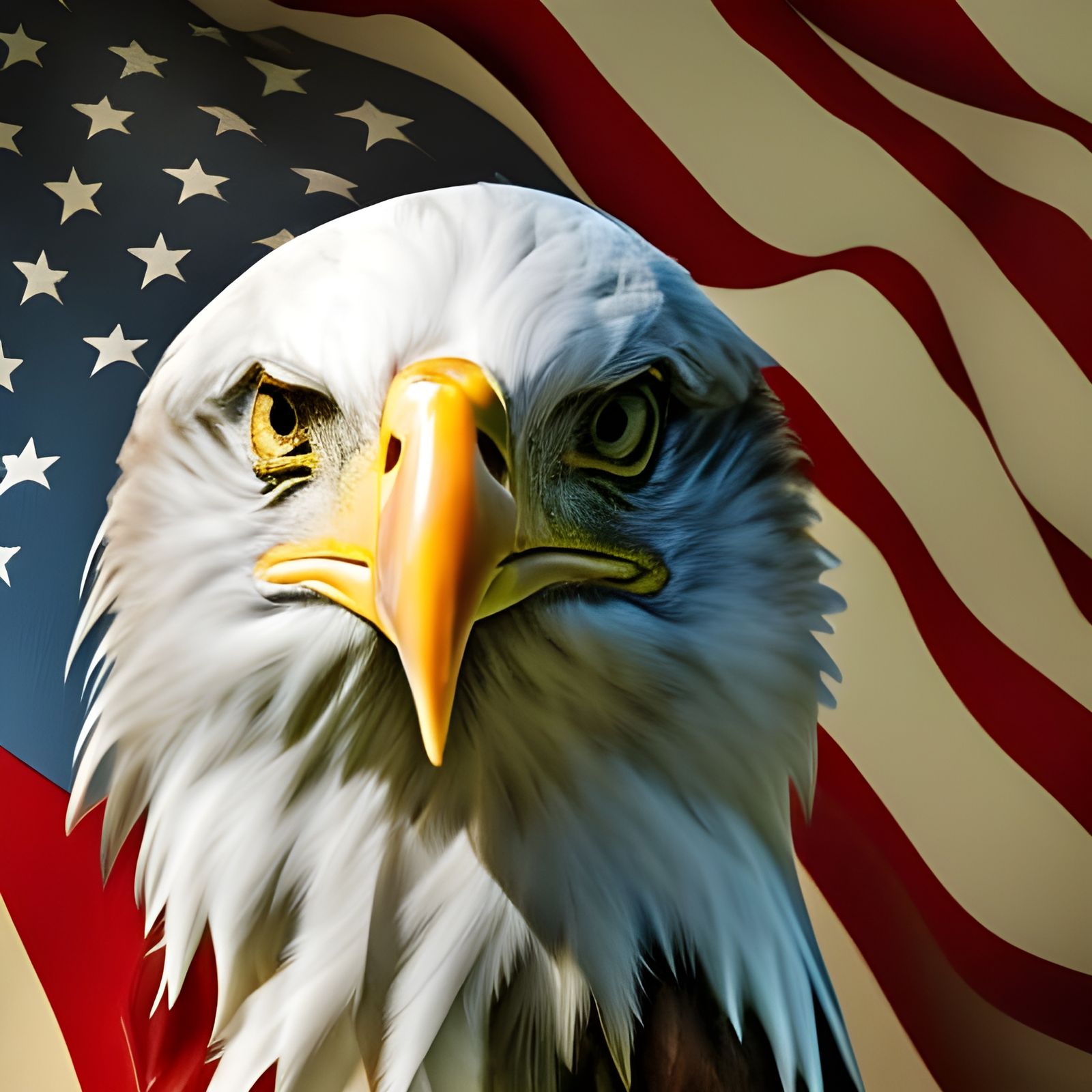 Centered Bald Eagle and American Flag Art